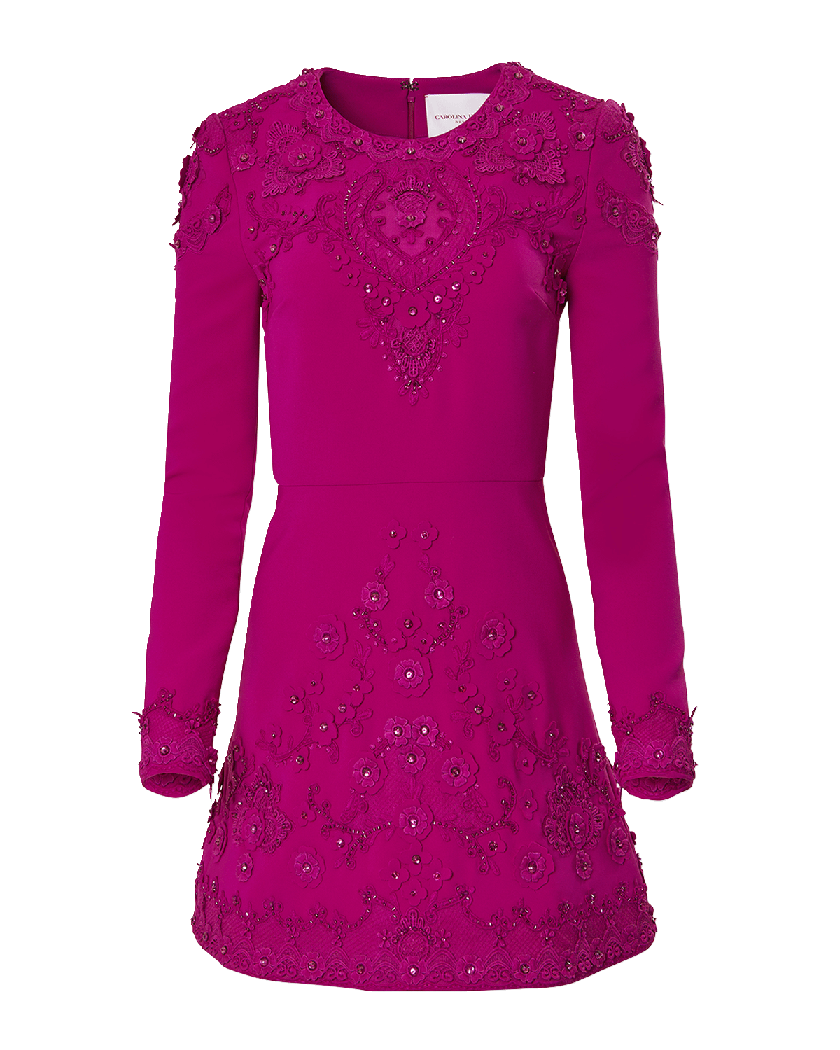 Carolina Herrera Floral Applique Embellished Mini Dress