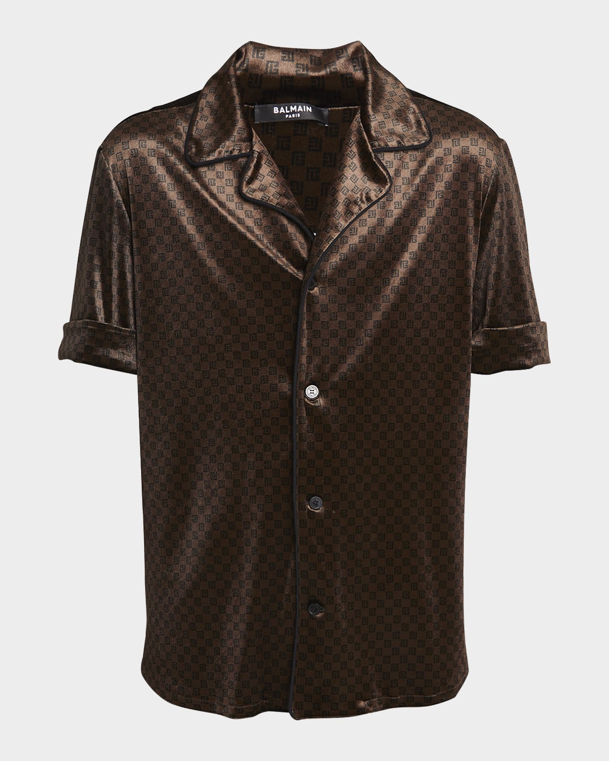 Balmain Men's Mini Monogram Velvet Camp Shirt