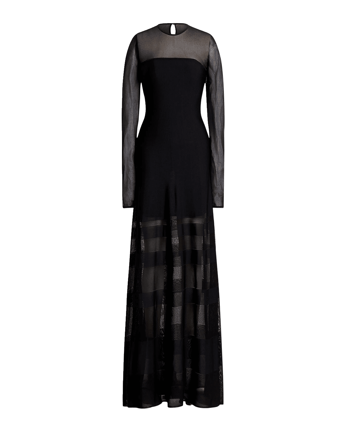 Ralph Lauren Collection Long-Sleeve Sheer Striped Illusion Gown