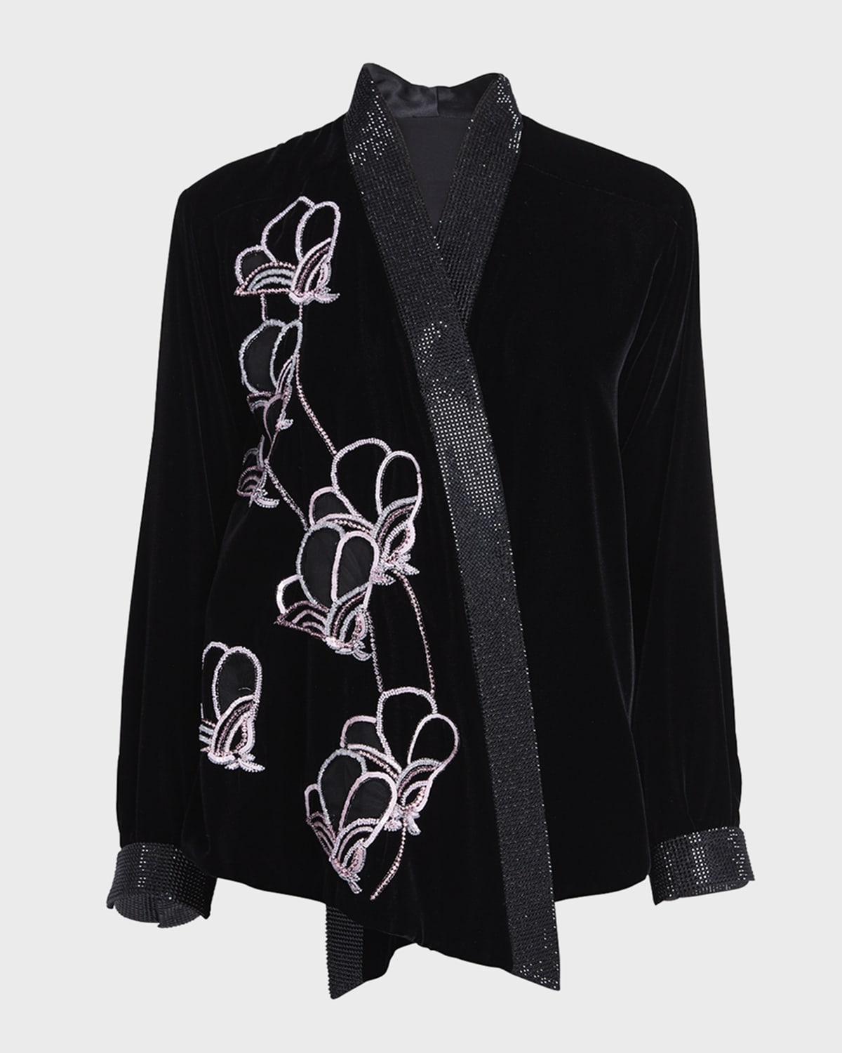 Giorgio Armani Crystal Floral Beaded Velvet Tunic Blouse