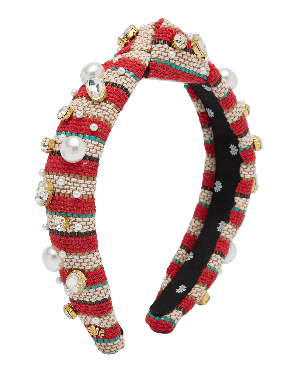 Lele Sadoughi Striped & Embellished Slim Knotted Headband