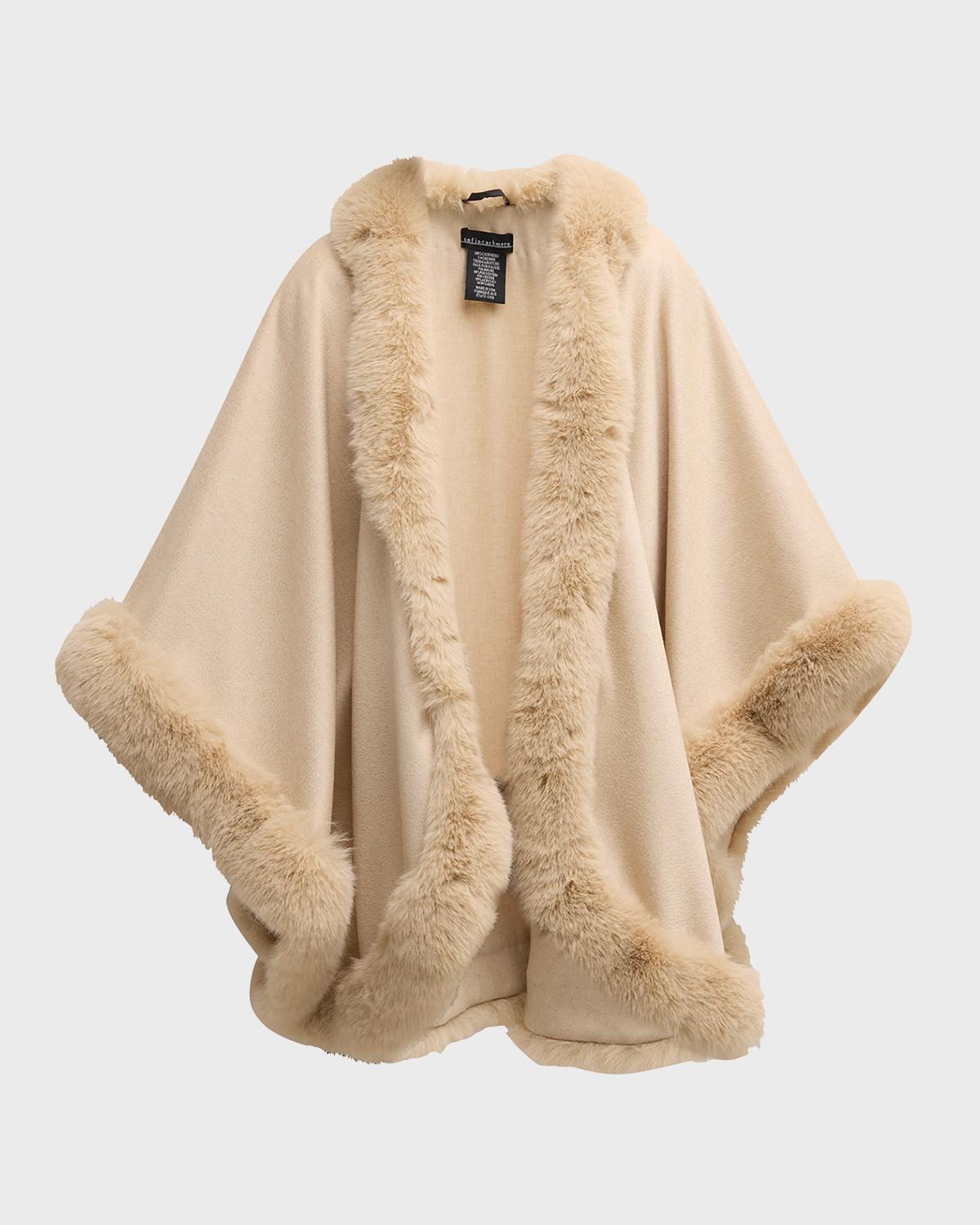 Sofia Cashmere Cashmere Cape With Faux Fur Trim