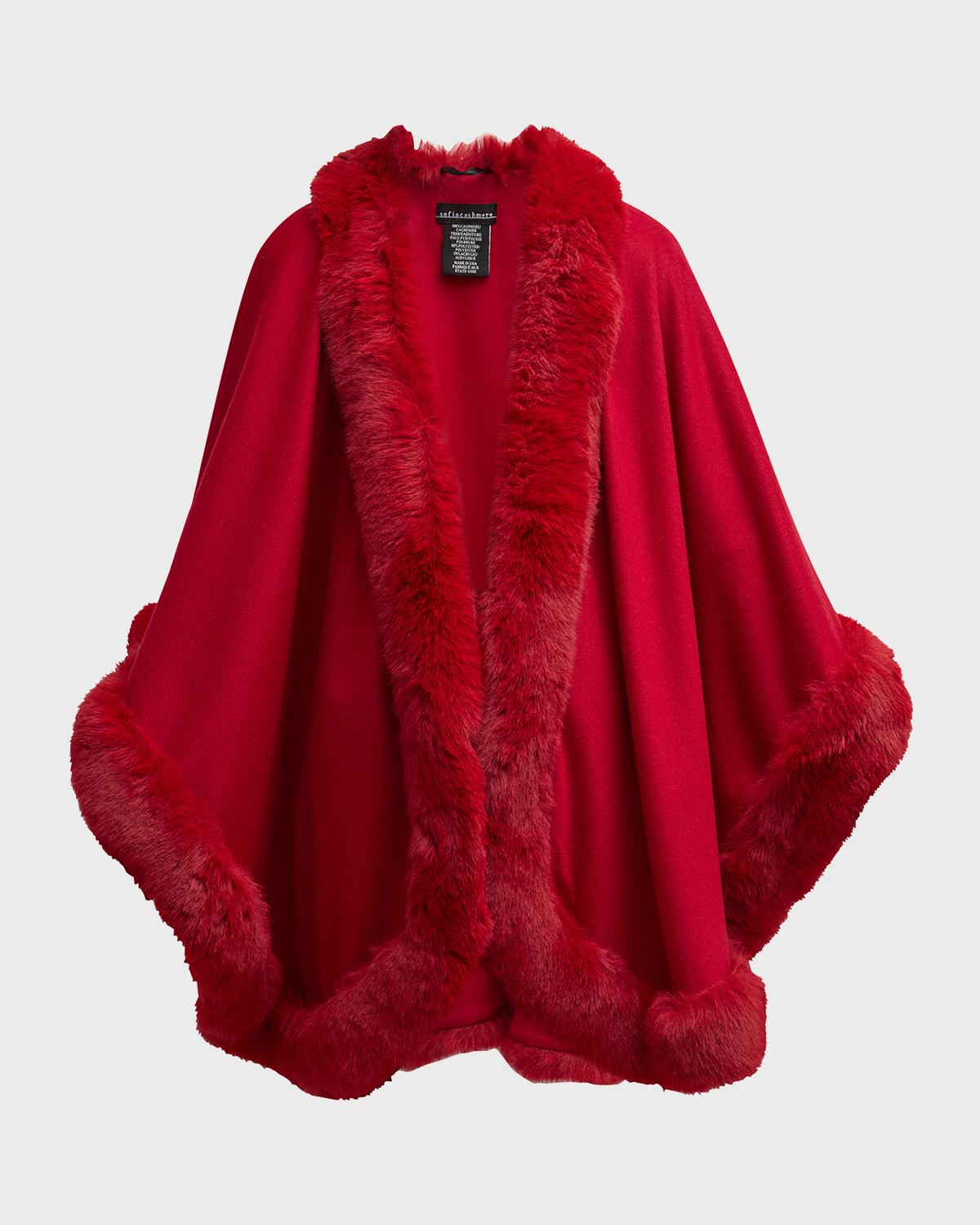 Sofia Cashmere Cashmere Cape With Faux Fur Trim