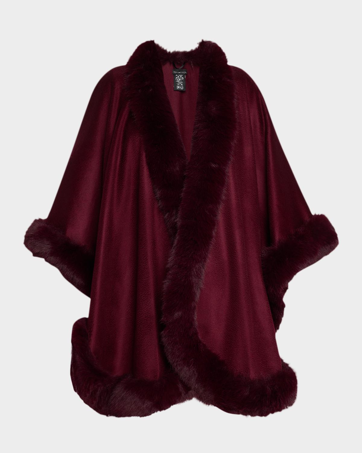 Sofia Cashmere Cashmere Cape With Faux Fur Trim