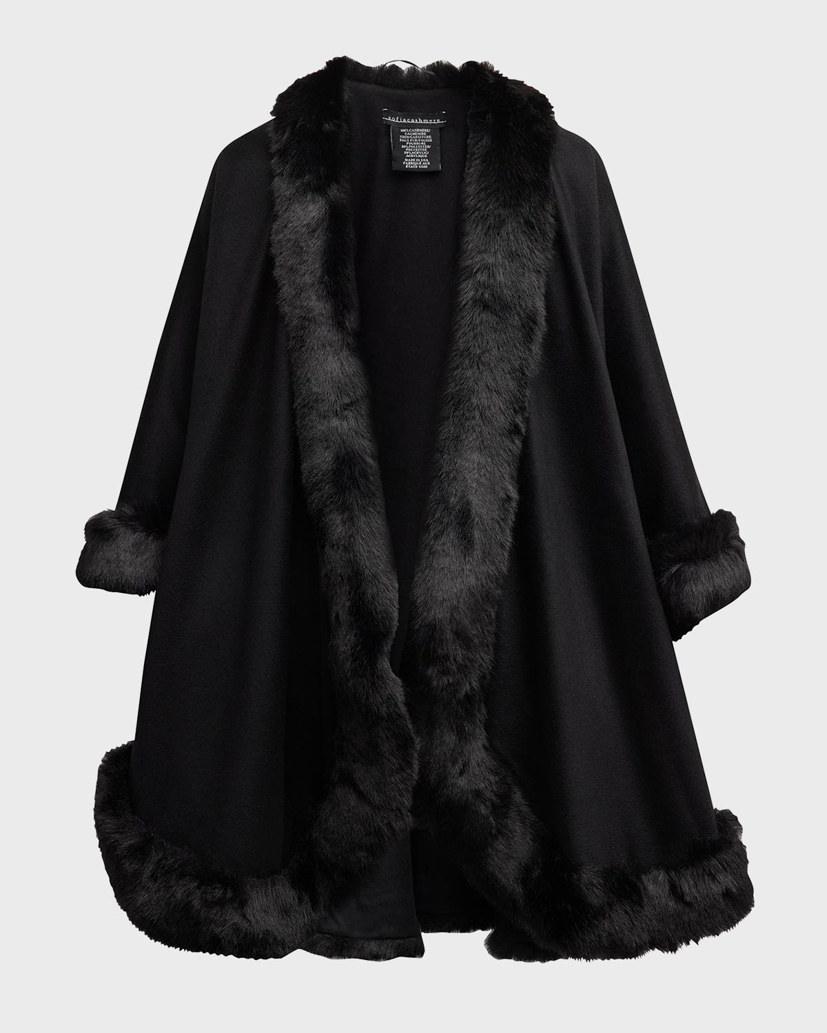 Sofia Cashmere Faux Fur Trim Cashmere Cape
