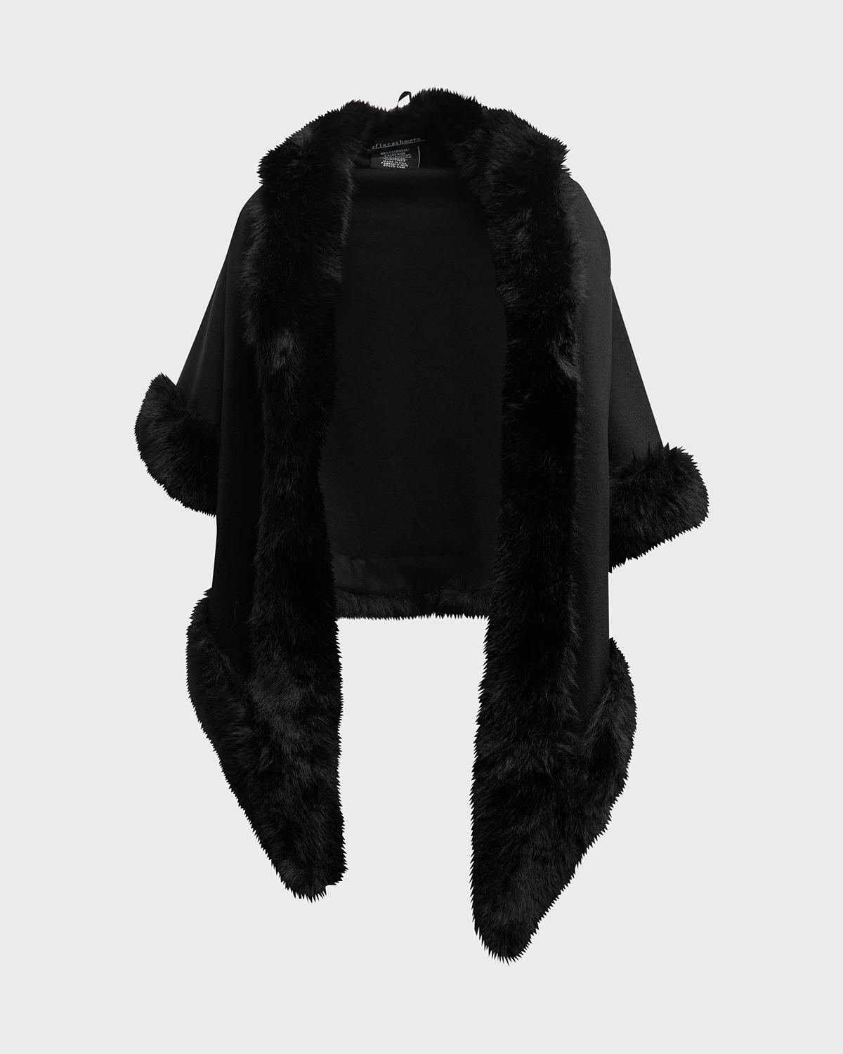 Sofia Cashmere Cashmere Faux Fur Trimmed Diamond Wrap