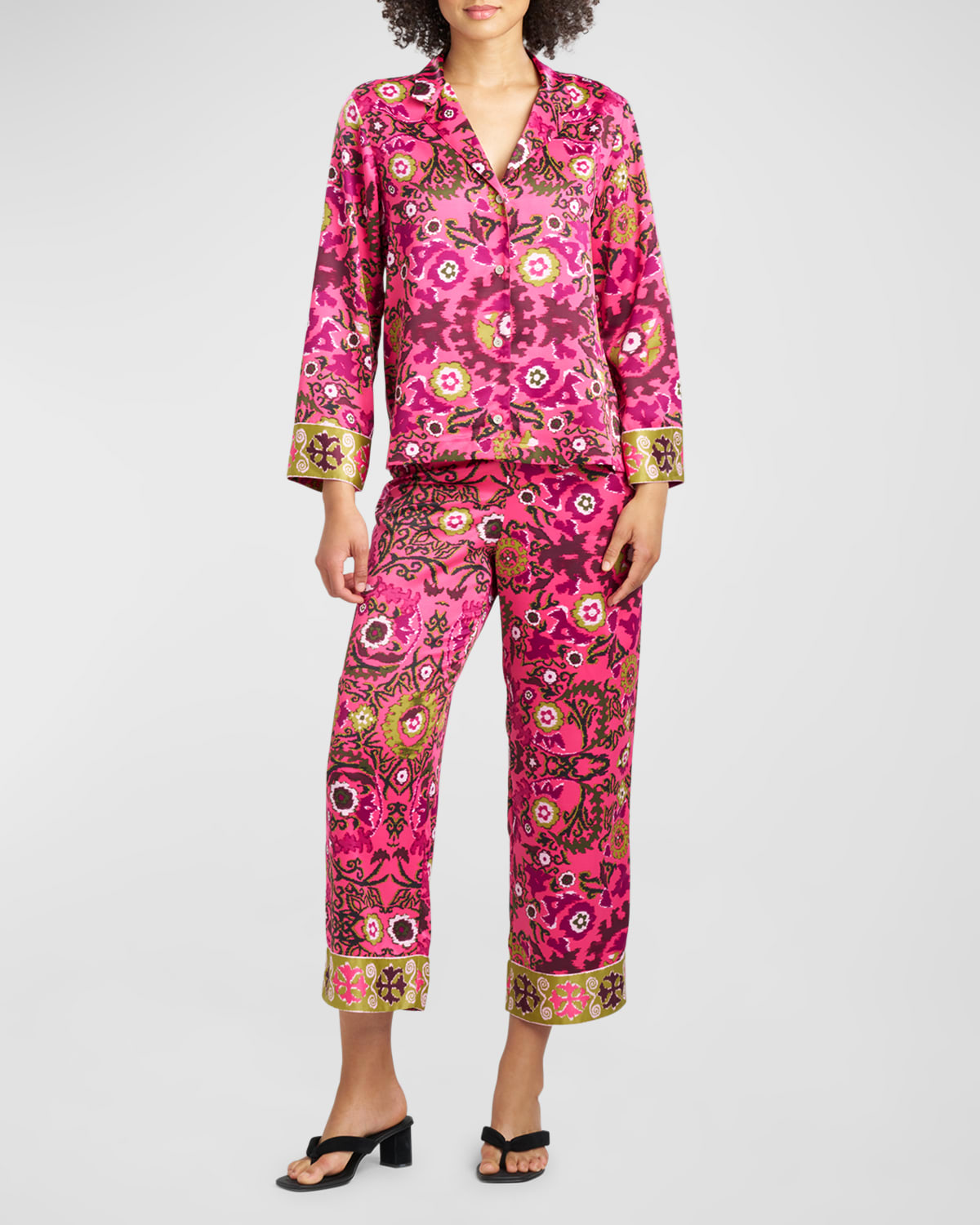 Natori Cropped Floral-Print Palazzo Pajama Set