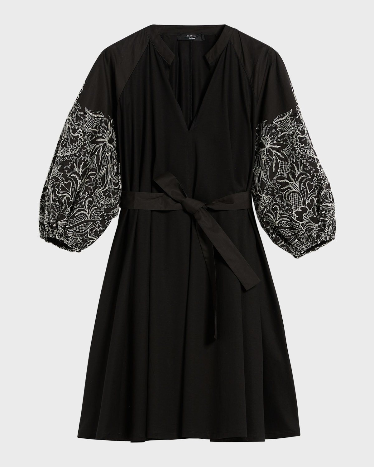 Weekend Max Mara Embroidered Blouson-Sleeve Mini Dress