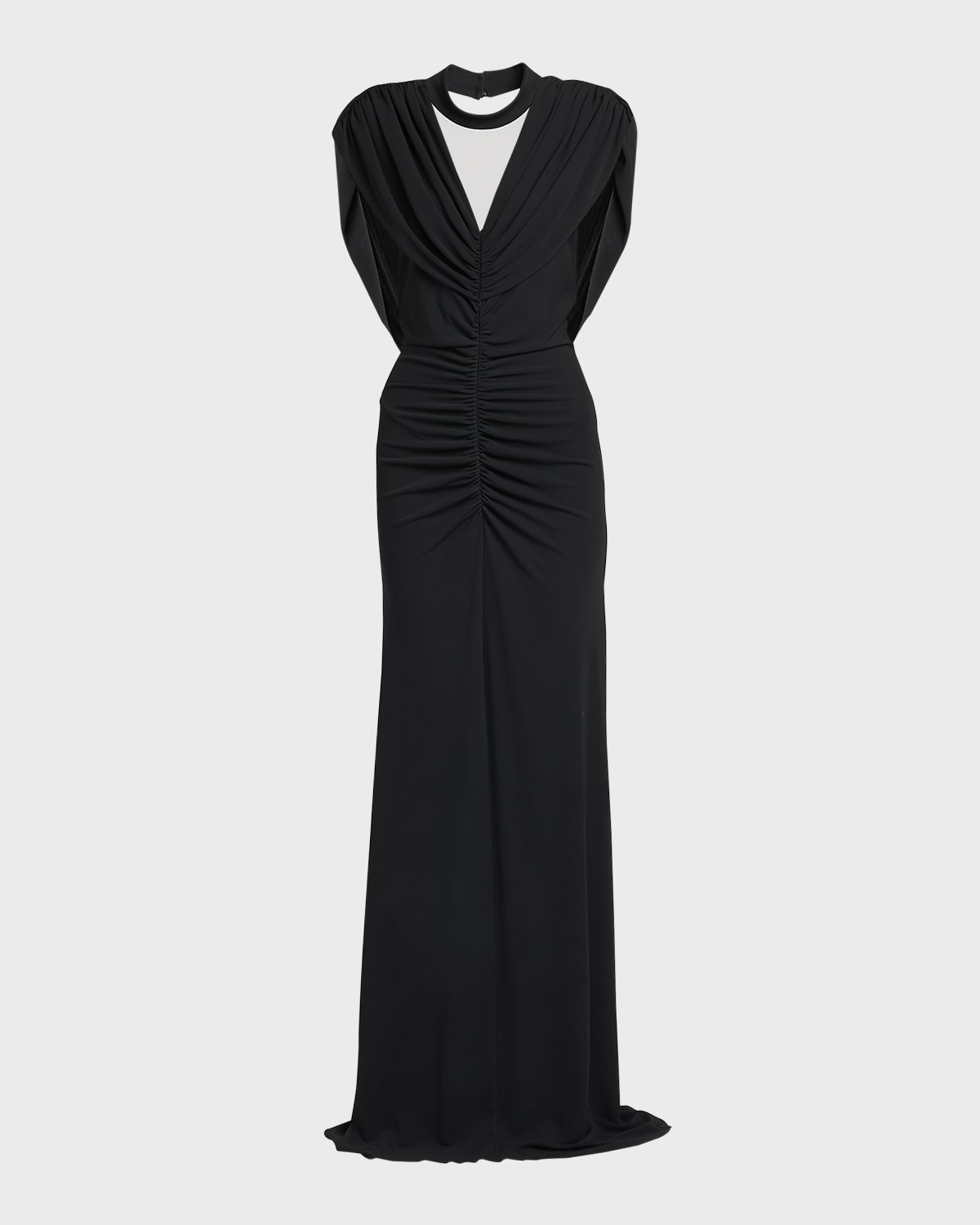 Alberta Ferretti Draped Open-Back Illusion Gown