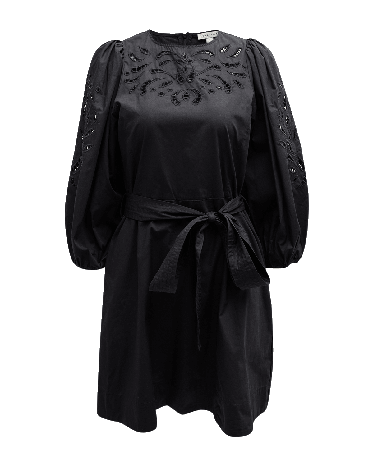 Stellah Eyelet Trimmed SplitNeck Mini Dress Neiman Marcus