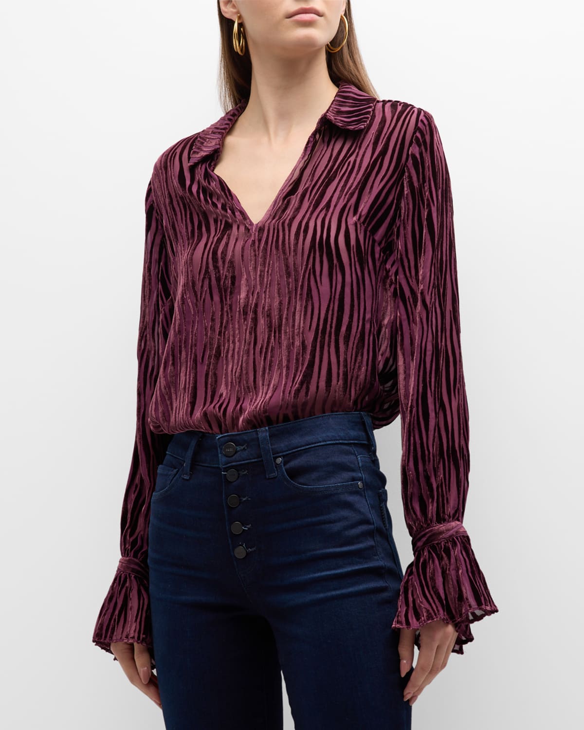 PAIGE Benet Long-Sleeve Zebra Blouse