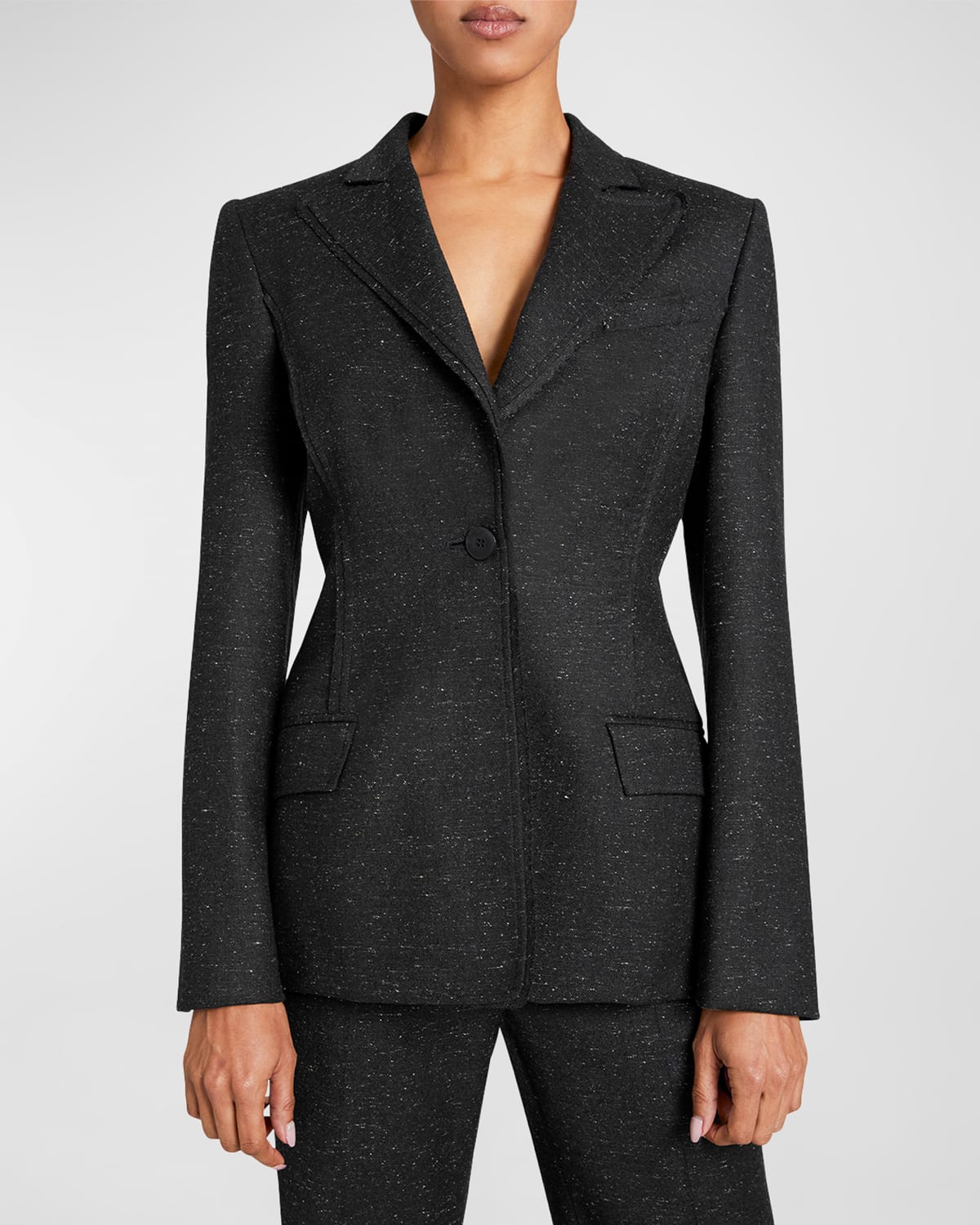 Santorelli Jess Speckled Single-Button Wool-Silk Jacket