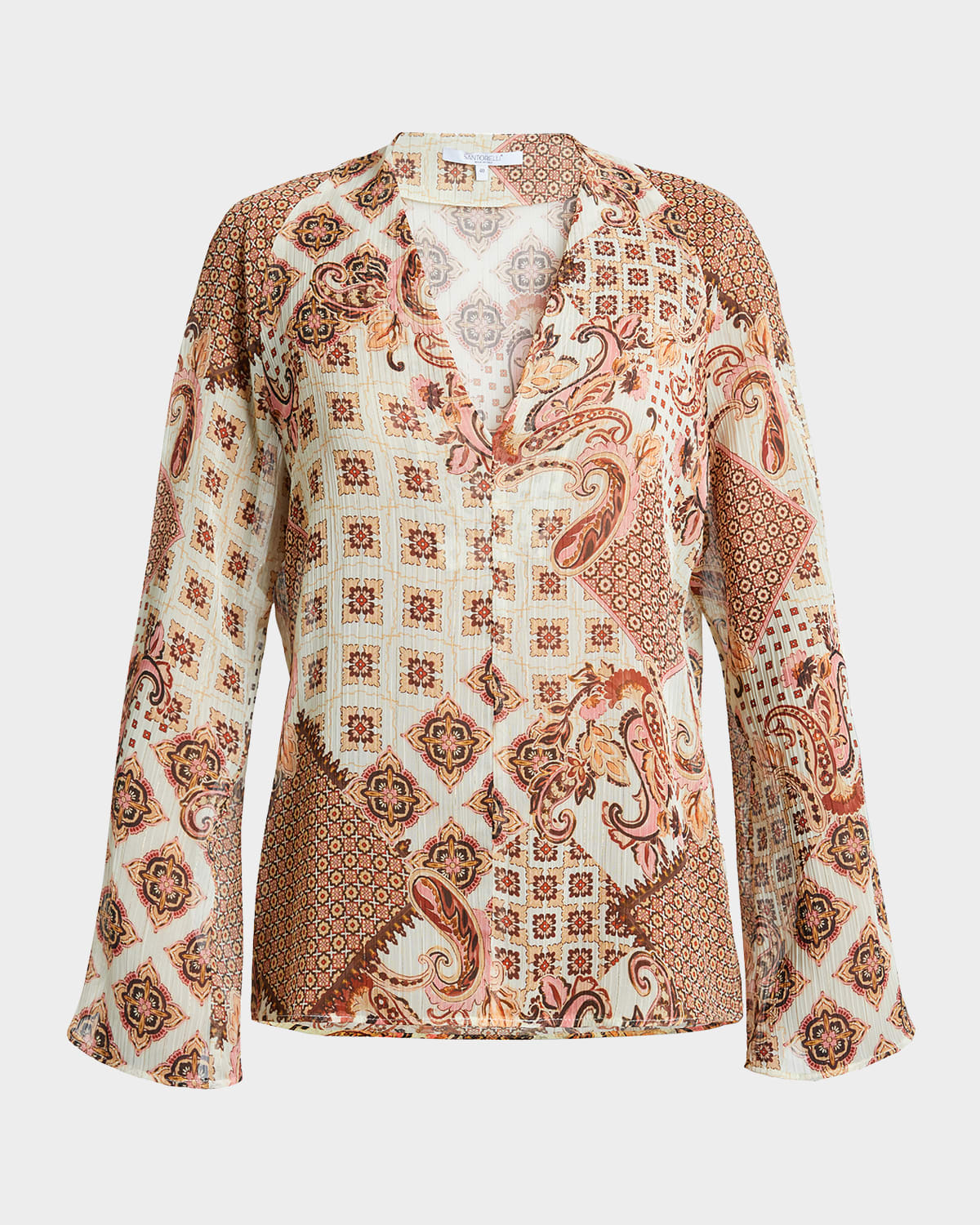 Santorelli Zuri Patchwork-Print Georgette Blouse