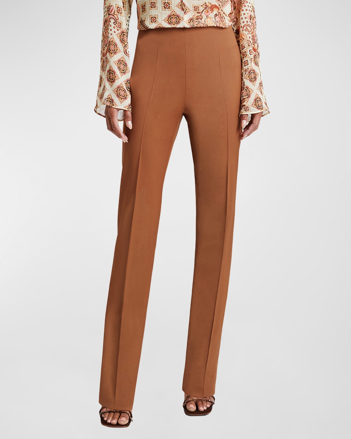 Santorelli Lia Straight-Leg Wool Twill Pants