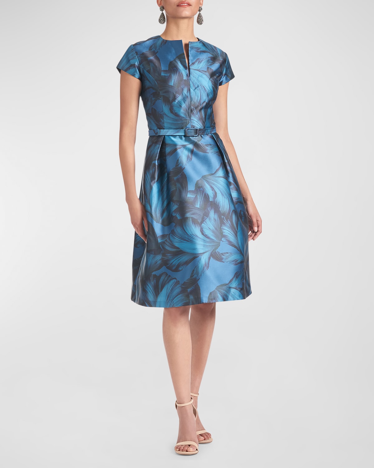 Sachin & Babi Maddox Petal-Print Pleated Mikado Dress