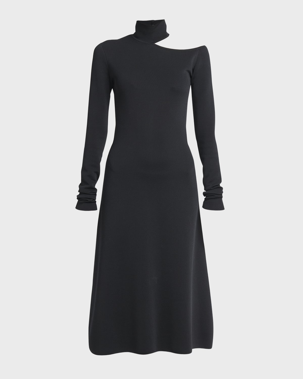 Ferragamo Turtleneck Cold-Shoulder Long-Sleeve Midi Sweater Dress