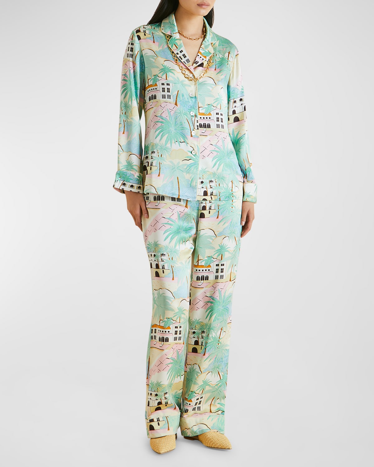 Olivia Von Halle Lila Printed Silk Pajama Set