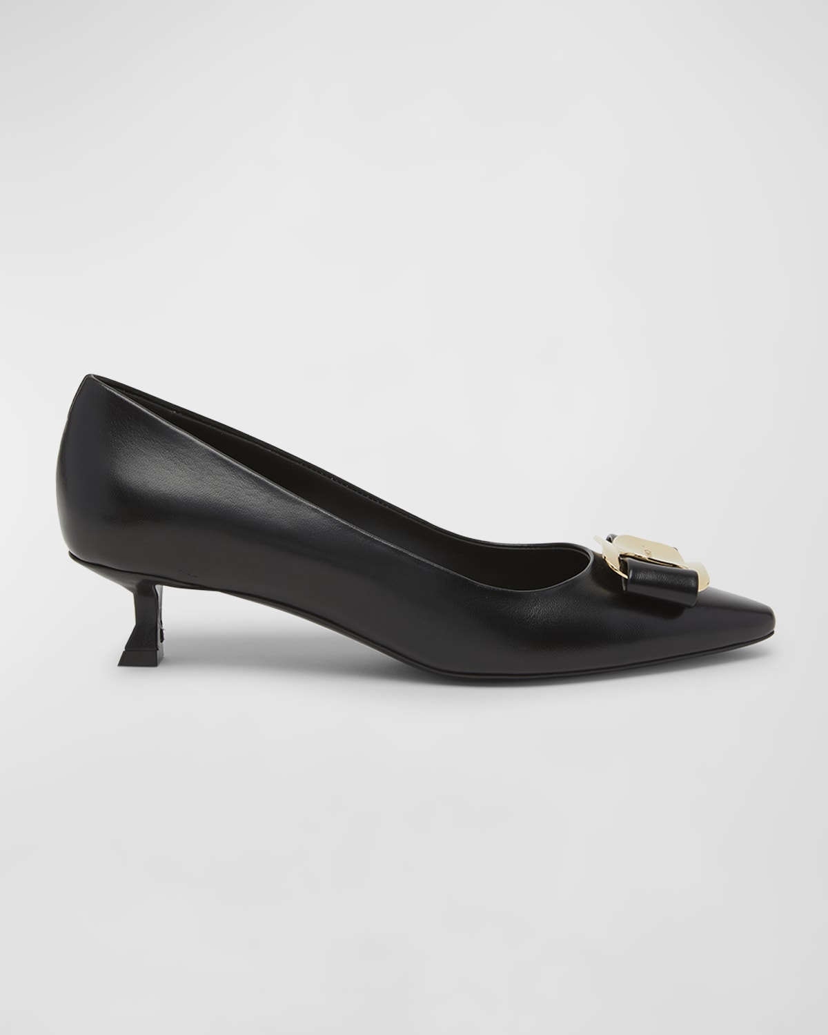 Ferragamo Zelma Leather Bow Kitten-Heel Pumps