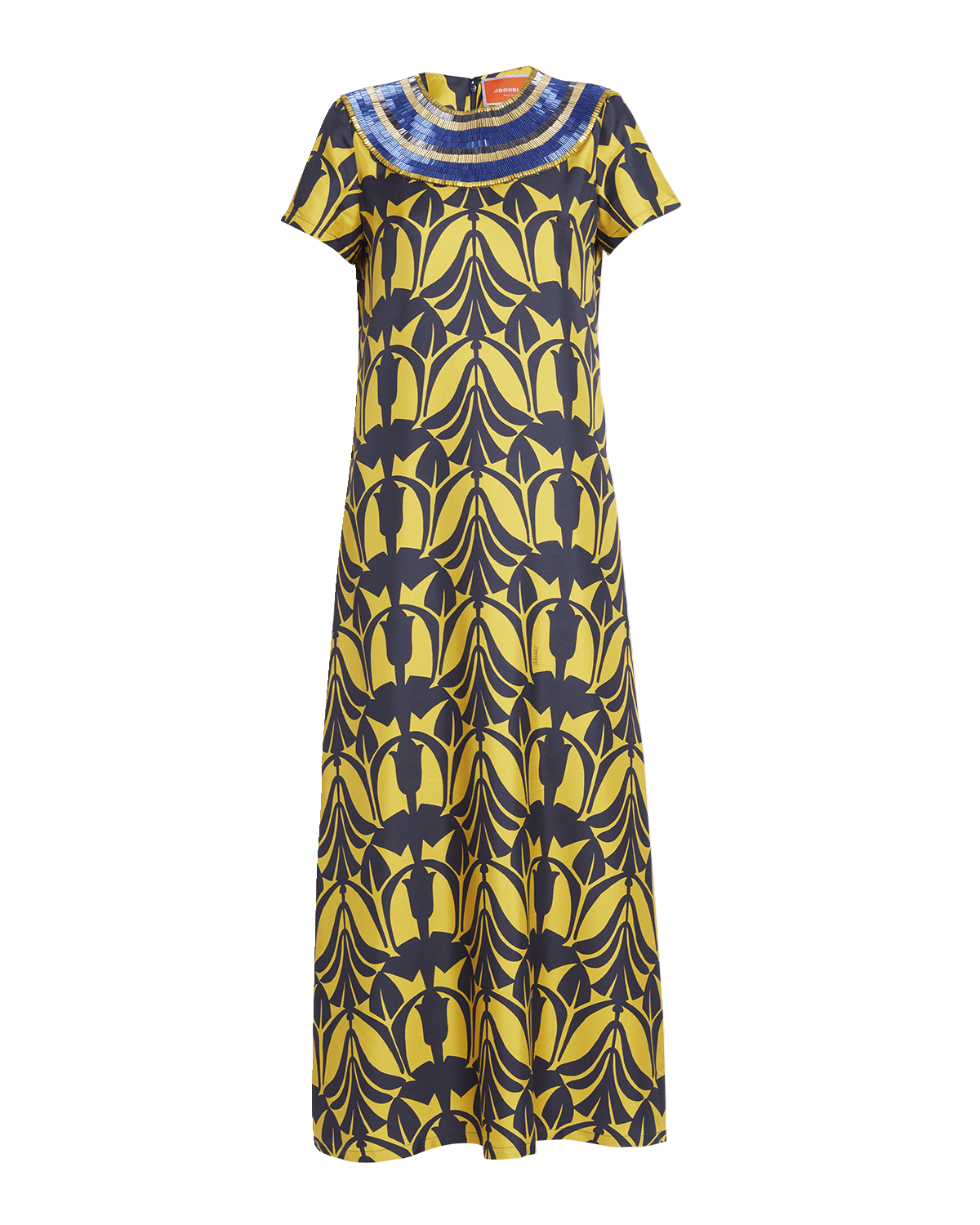 La DoubleJ Bead Embroidered Short-Sleeve Maxi Swing Dress