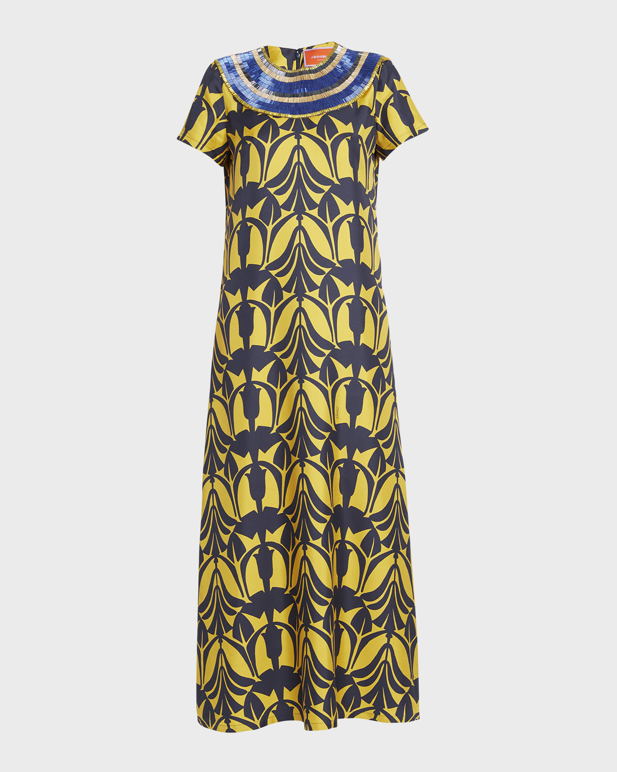 La DoubleJ Bead Embroidered Short-Sleeve Maxi Swing Dress