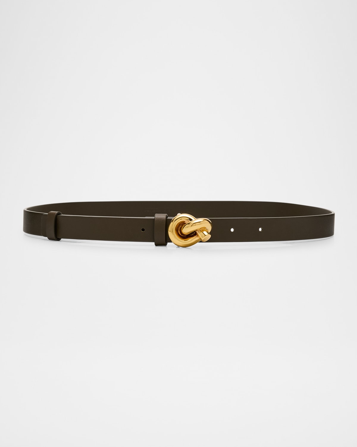 Bottega Veneta Brass Knot Skinny Leather Belt In Kaki Brass