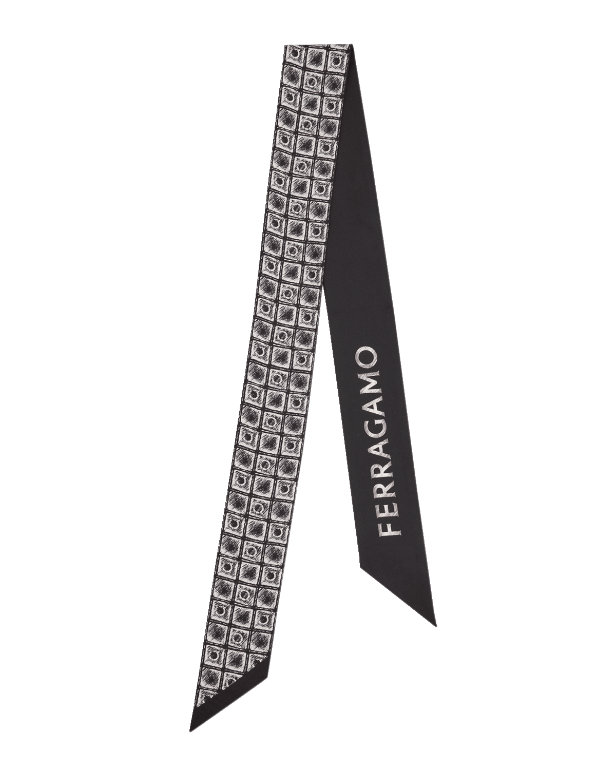 Ferragamo Etched Cube Print Silk Twill Skinny Scarf