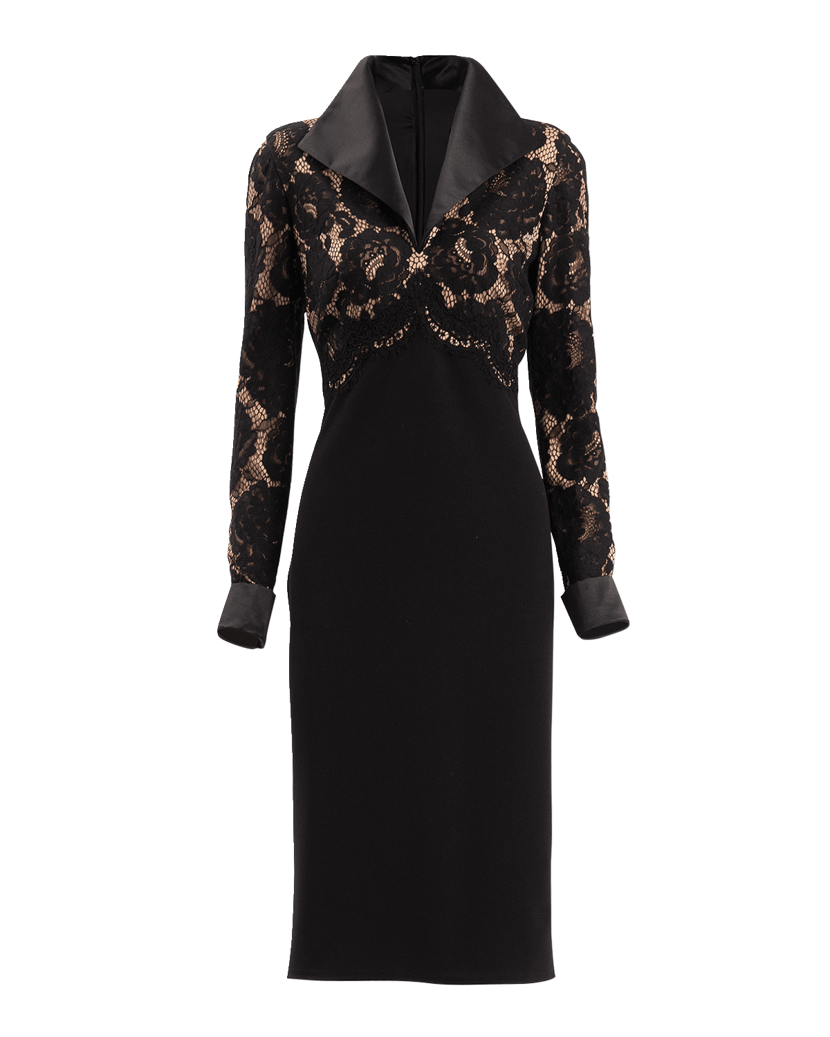 Tadashi Shoji Two-Tone Lace-Bodice Bodycon Midi Dress