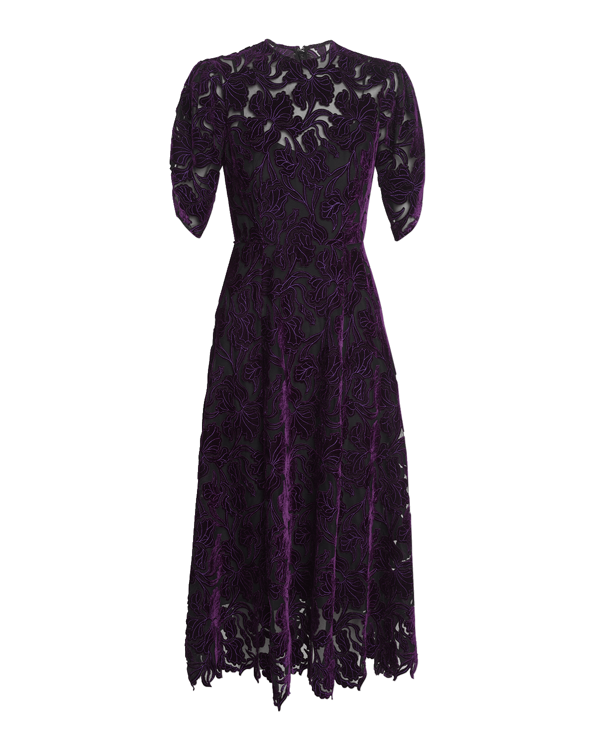 Simone Rocha Puff-Sleeve Embellished-Cup Midi Dress | Neiman Marcus