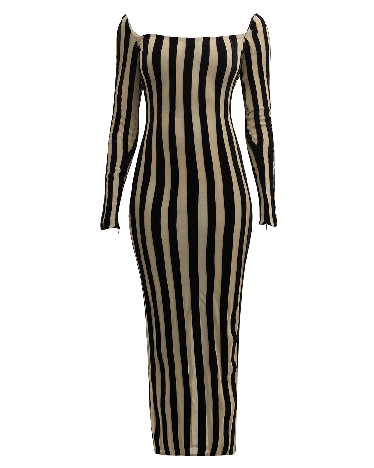 LaQuan Smith Sheer Striped Midi Dress