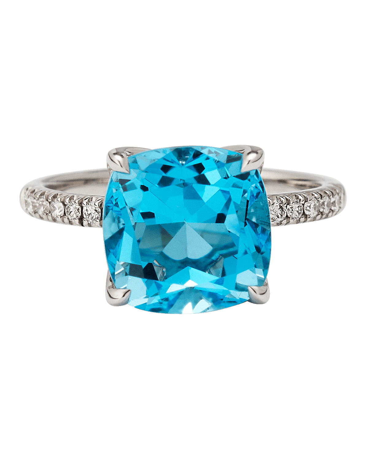 Lisa Nik 18K White Gold Swiss Blue Topaz Statement Ring with Diamonds, Size 6