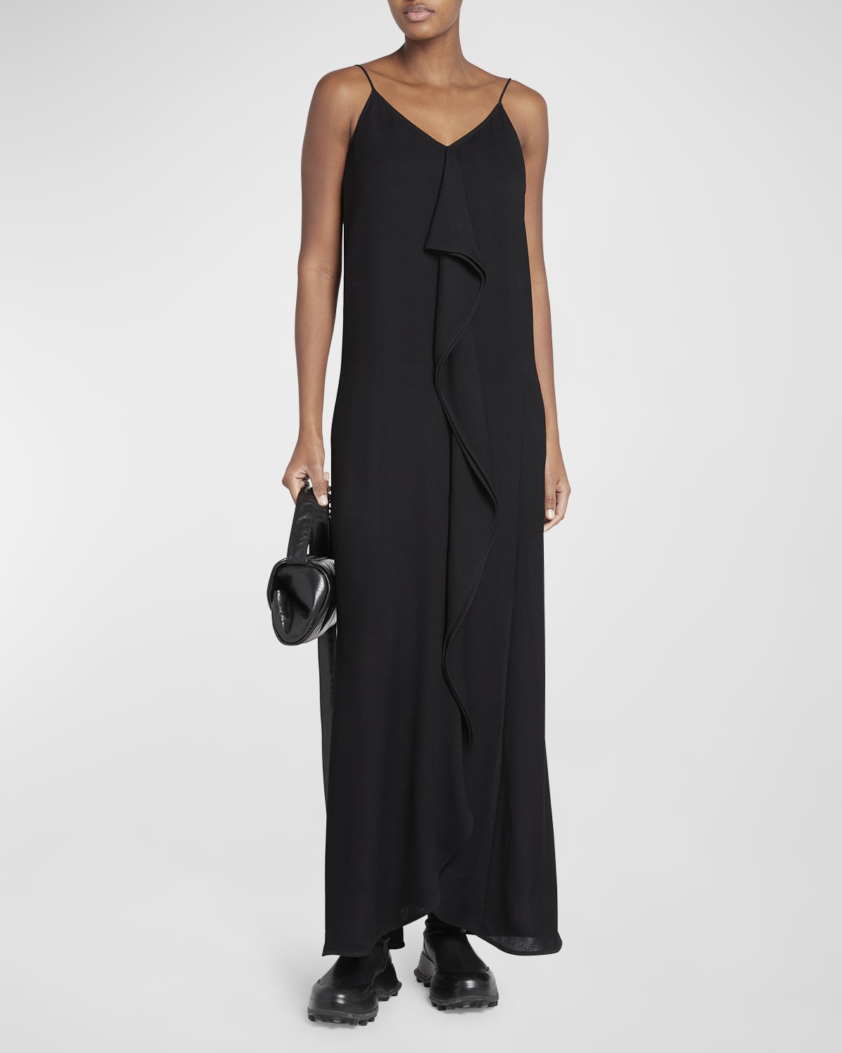 Jil Sander Cascading Ruffle Open-Back Sleeveless Maxi Slip Dress