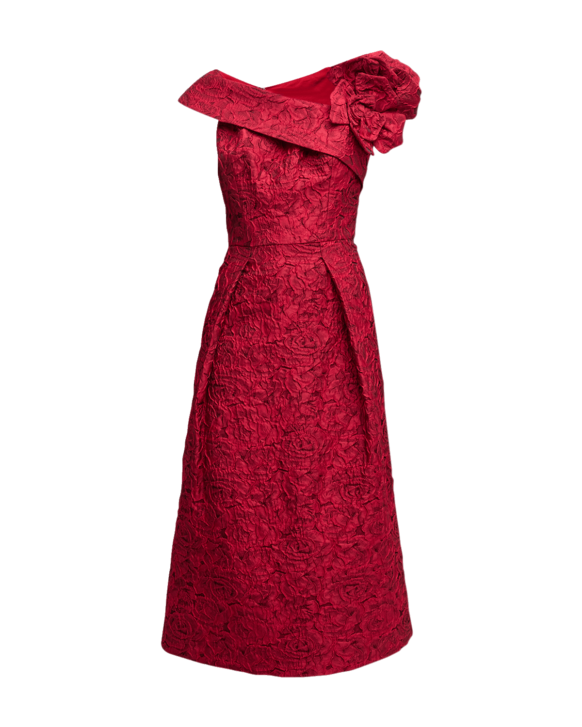 Theia Violetta One-Shoulder Jacquard Midi Dress | Neiman Marcus