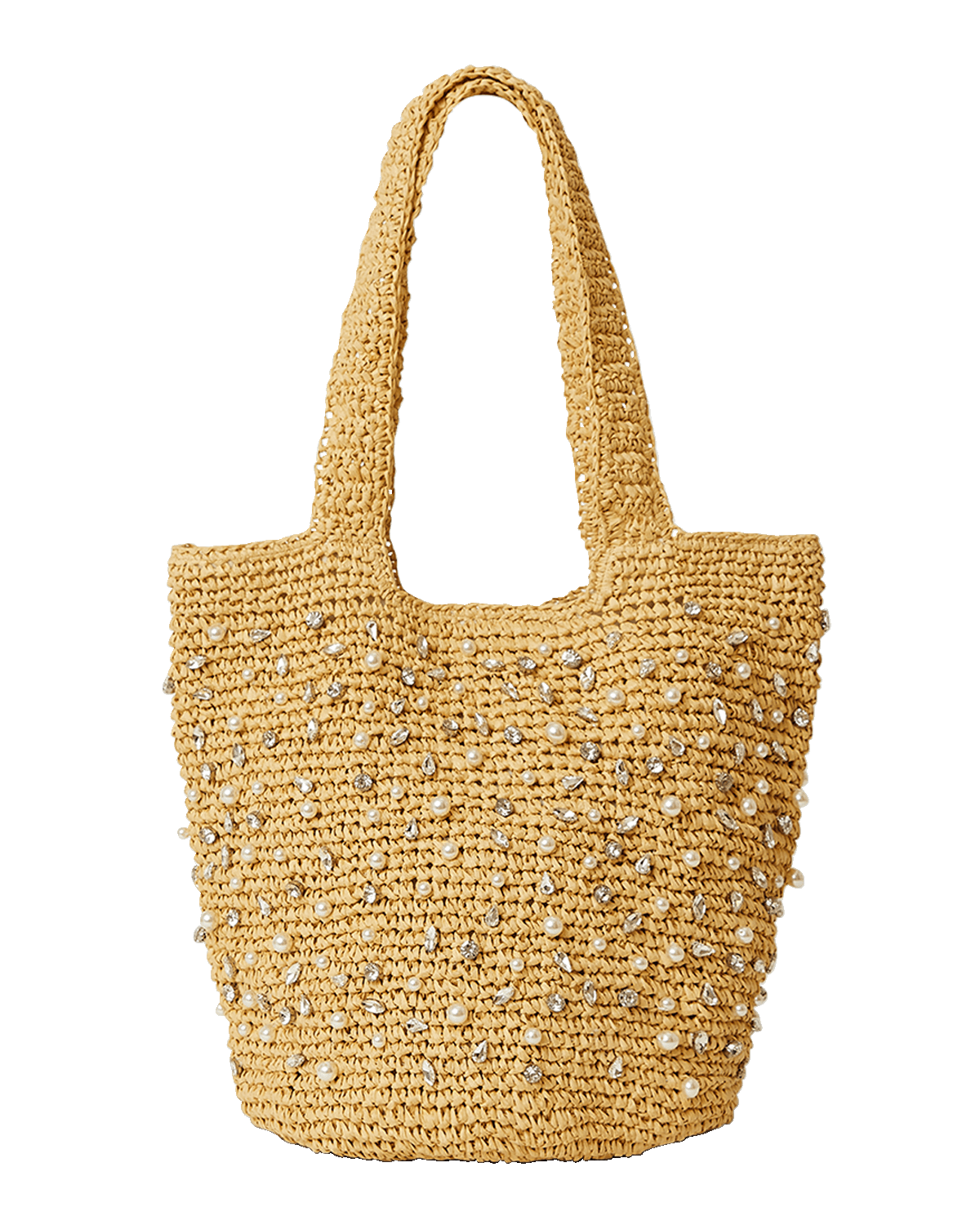 BTB Los Angeles Nia Pearly Crystal Straw Tote Bag