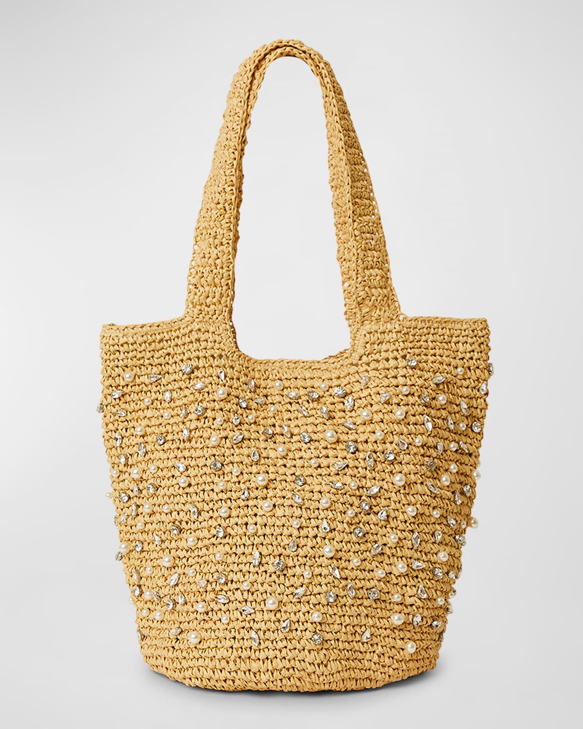 BTB Los Angeles Nia Pearly Crystal Straw Tote Bag
