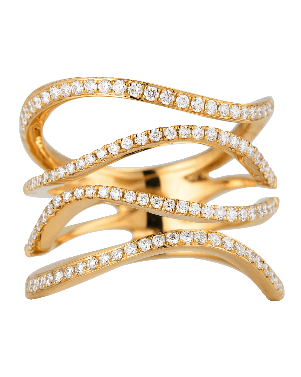 Lisa Nik 18K Yellow Gold Four Row Wavy Diamond Ring, Size 6