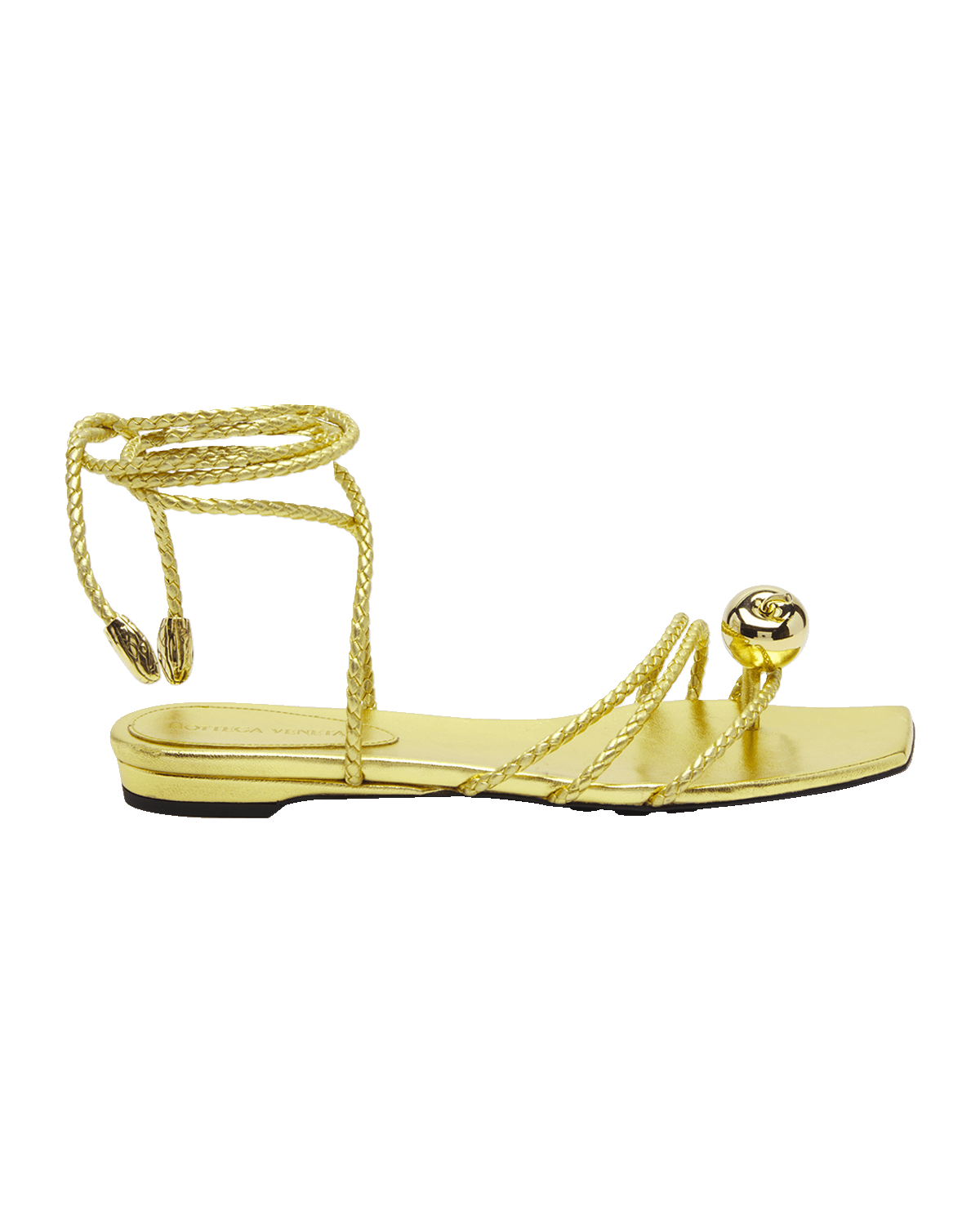 Bottega Veneta Adam Metallic Apple Ankle-Wrap sandals
