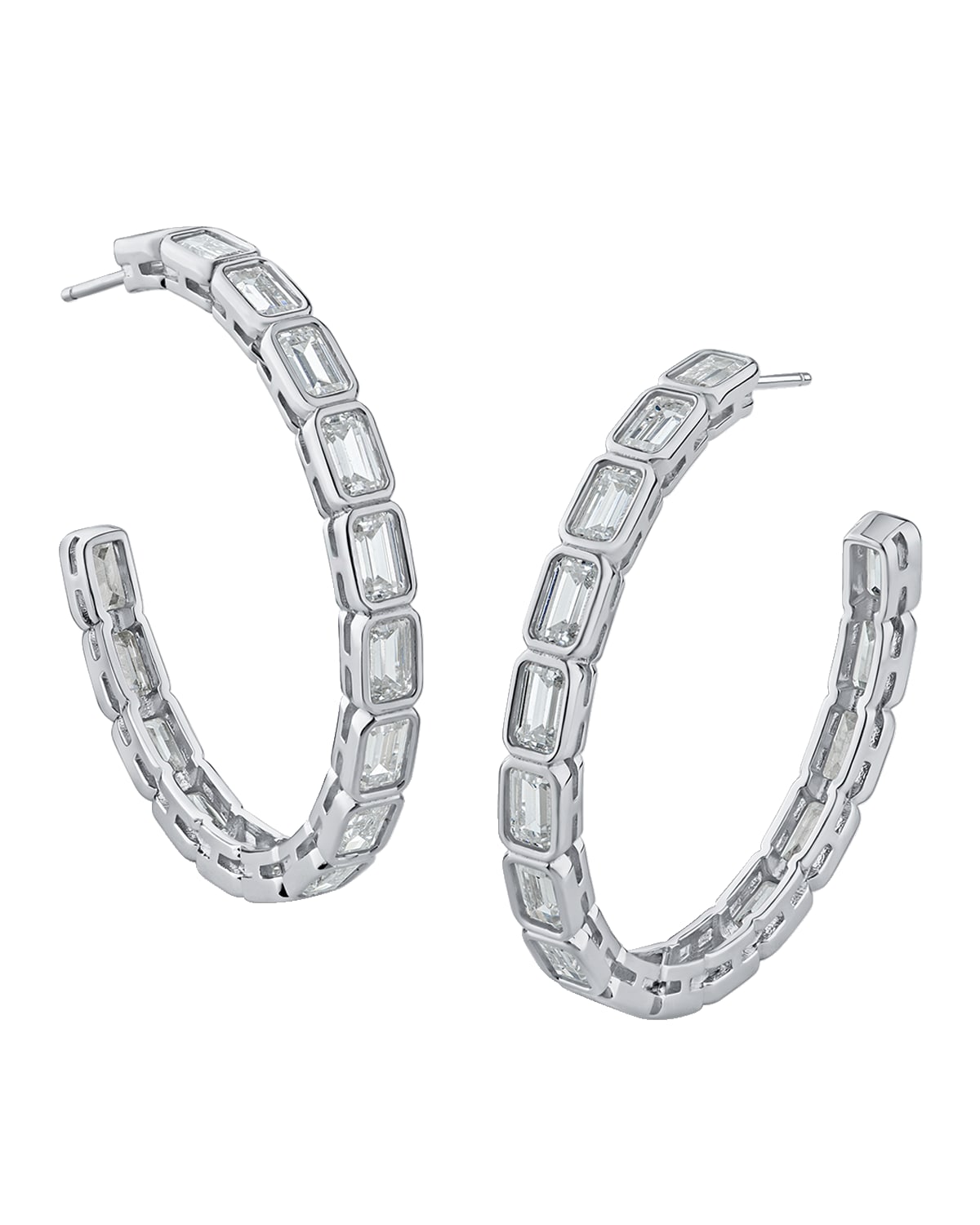 Golconda by Kenneth Jay Lane Cubic Zirconia Emerald Bezel Hoop Earrings
