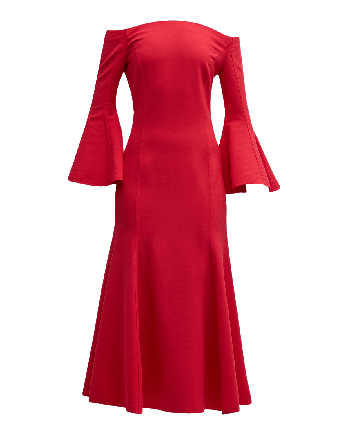 Oscar de la Renta Off-The-Shoulder Flare-Sleeve Stretch Wool Midi Dress