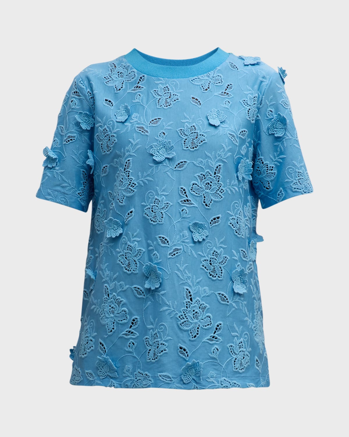 Oscar de la Renta Gardenia Guipure Embroidered T-Shirt