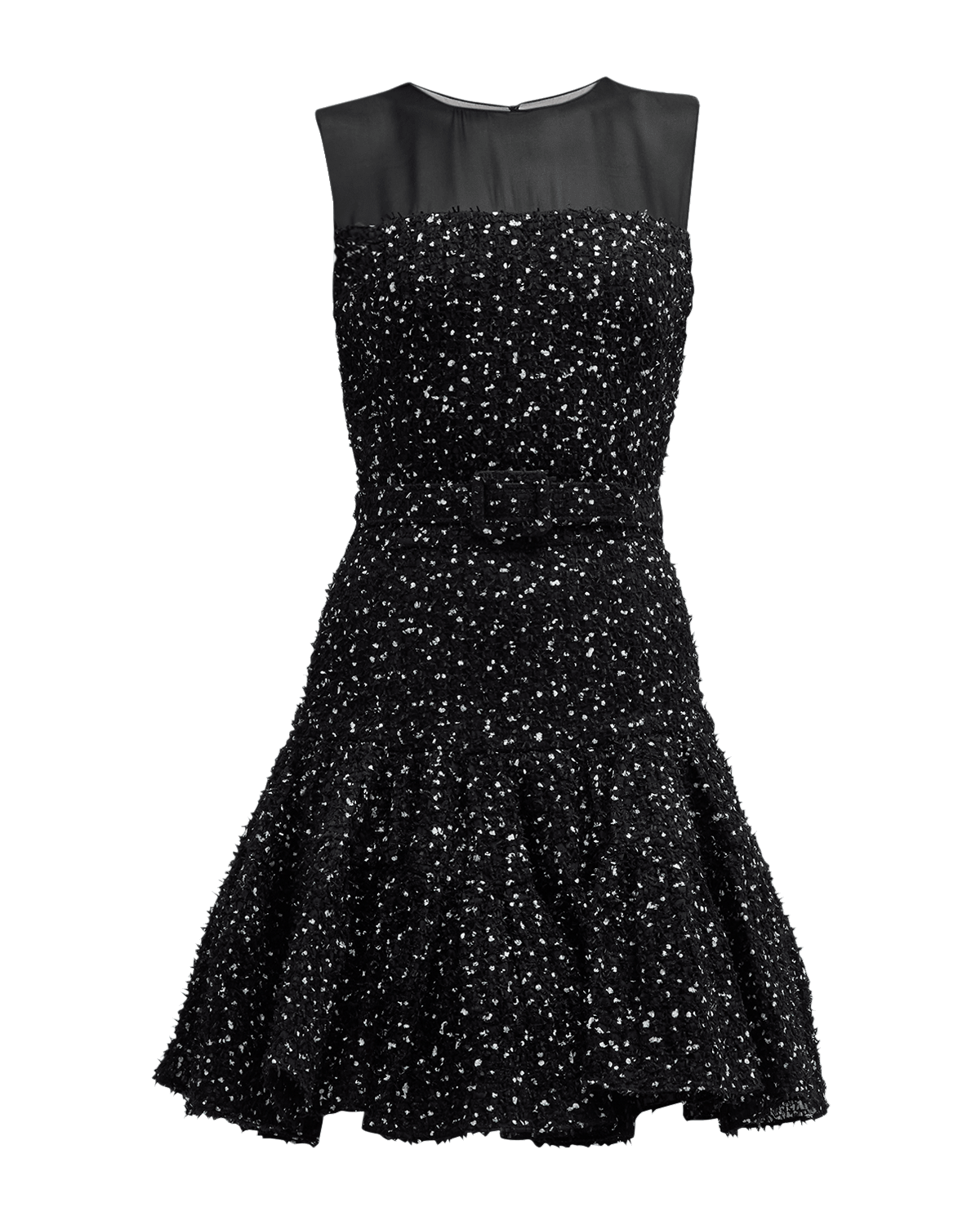 Oscar de la Renta Sleeveless Eyelash Fil Coupe Mini Illusion Dress