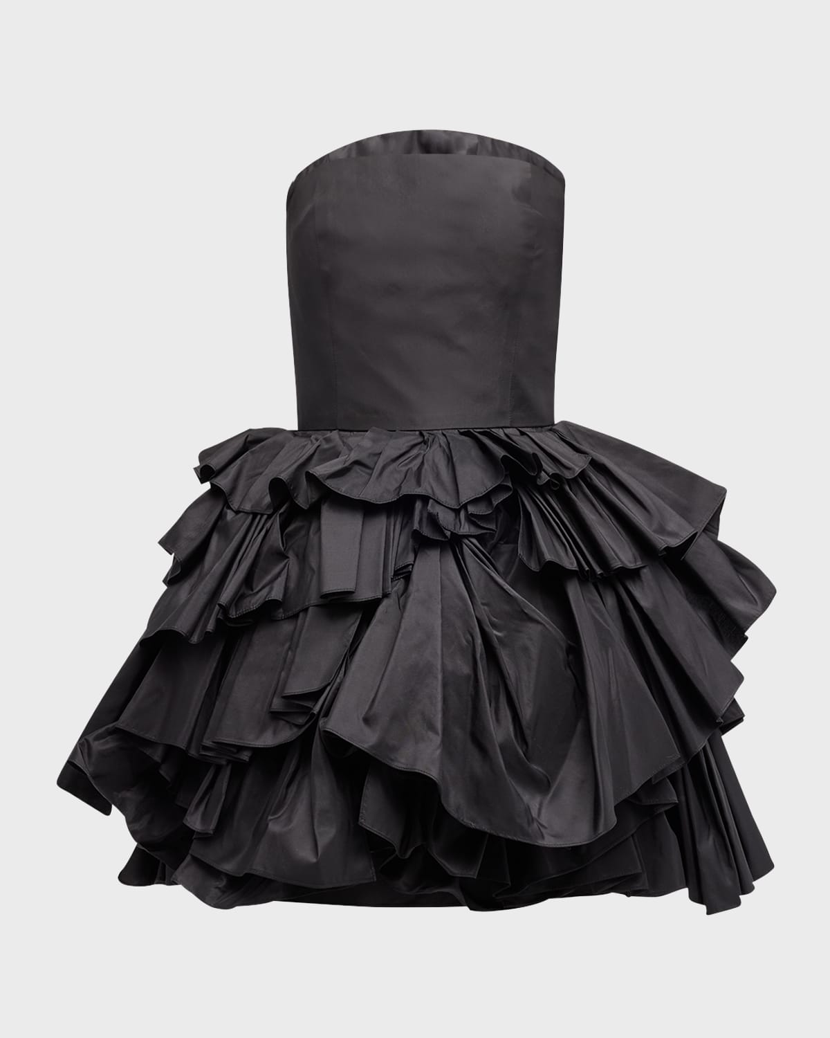Oscar de la Renta Strapless Tiered Ruffle Taffeta Mini Dress