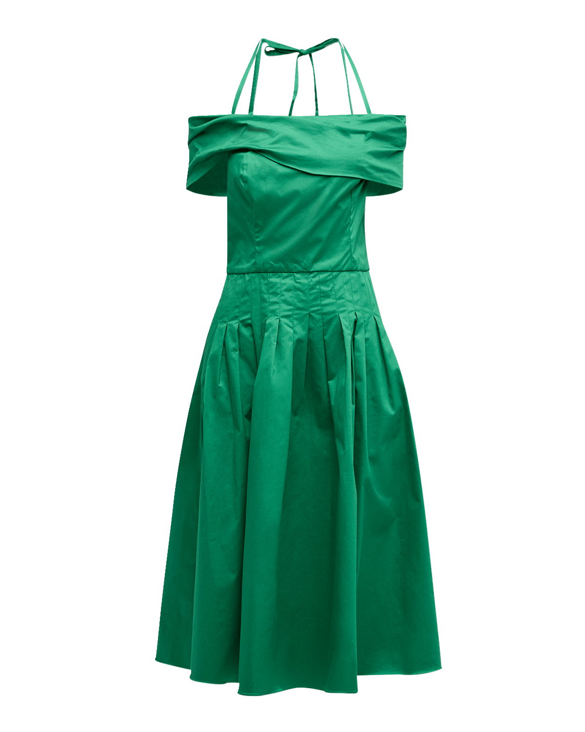 Oscar de la Renta Off-The-Shoulder Halter Pleated Cotton Midi Dress