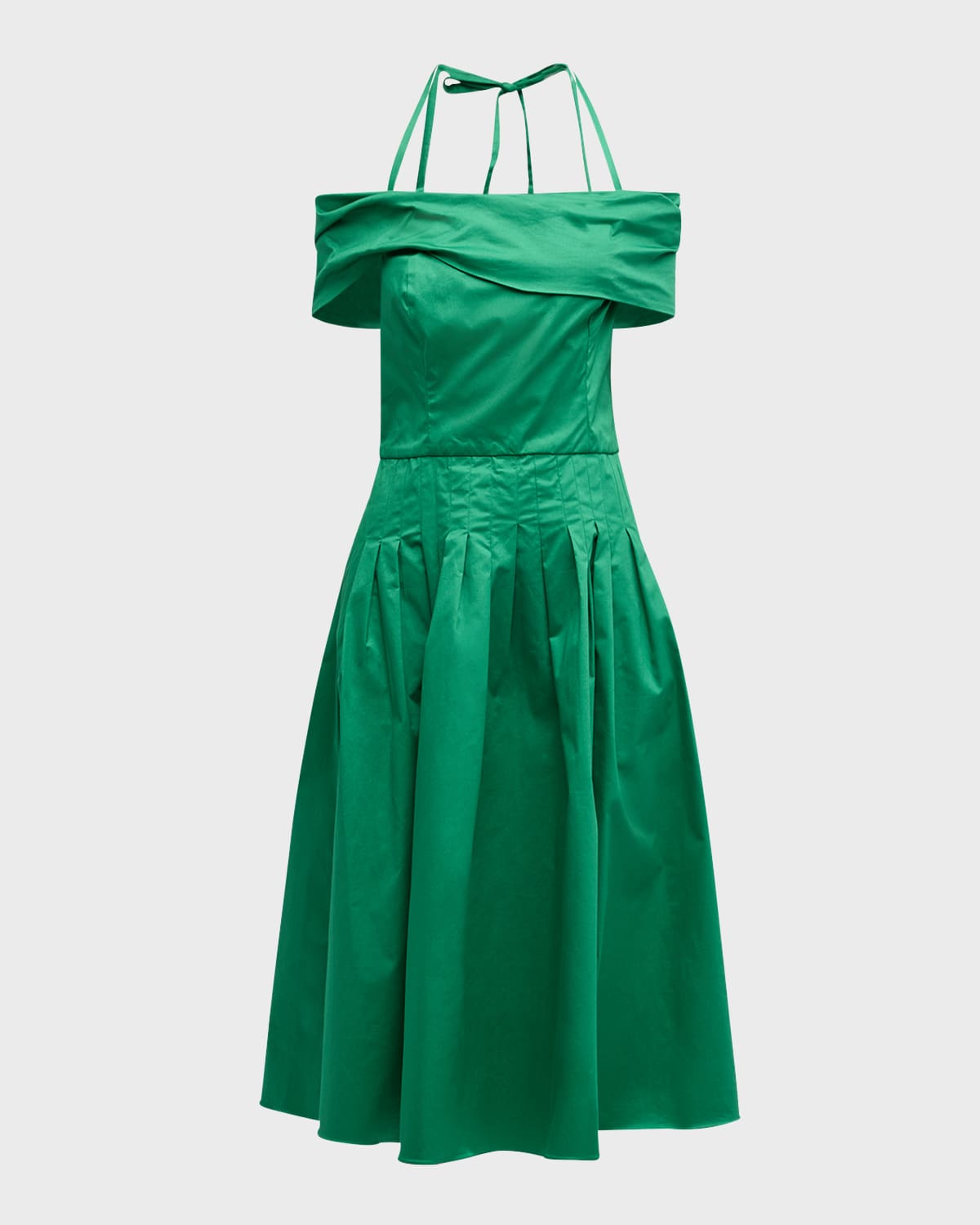 Oscar de la Renta Off-The-Shoulder Halter Pleated Cotton Midi Dress