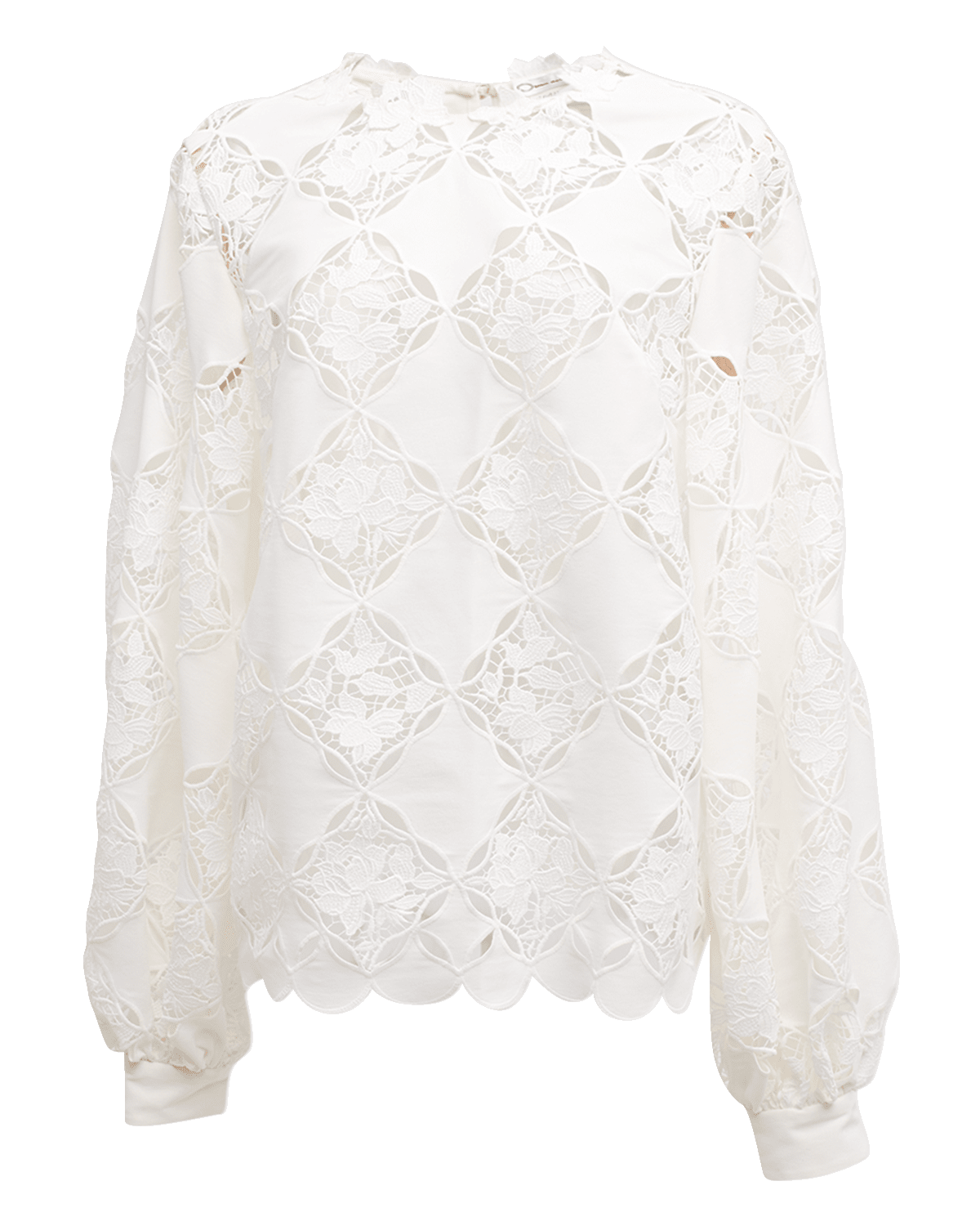 Oscar de la Renta Balloon-Sleeve Gardenia Guipure Eyelet Blouse