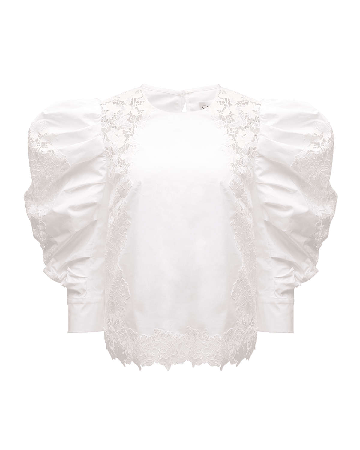 Oscar de la Renta Draped-Sleeve Gardenia Guipure Cotton Blouse