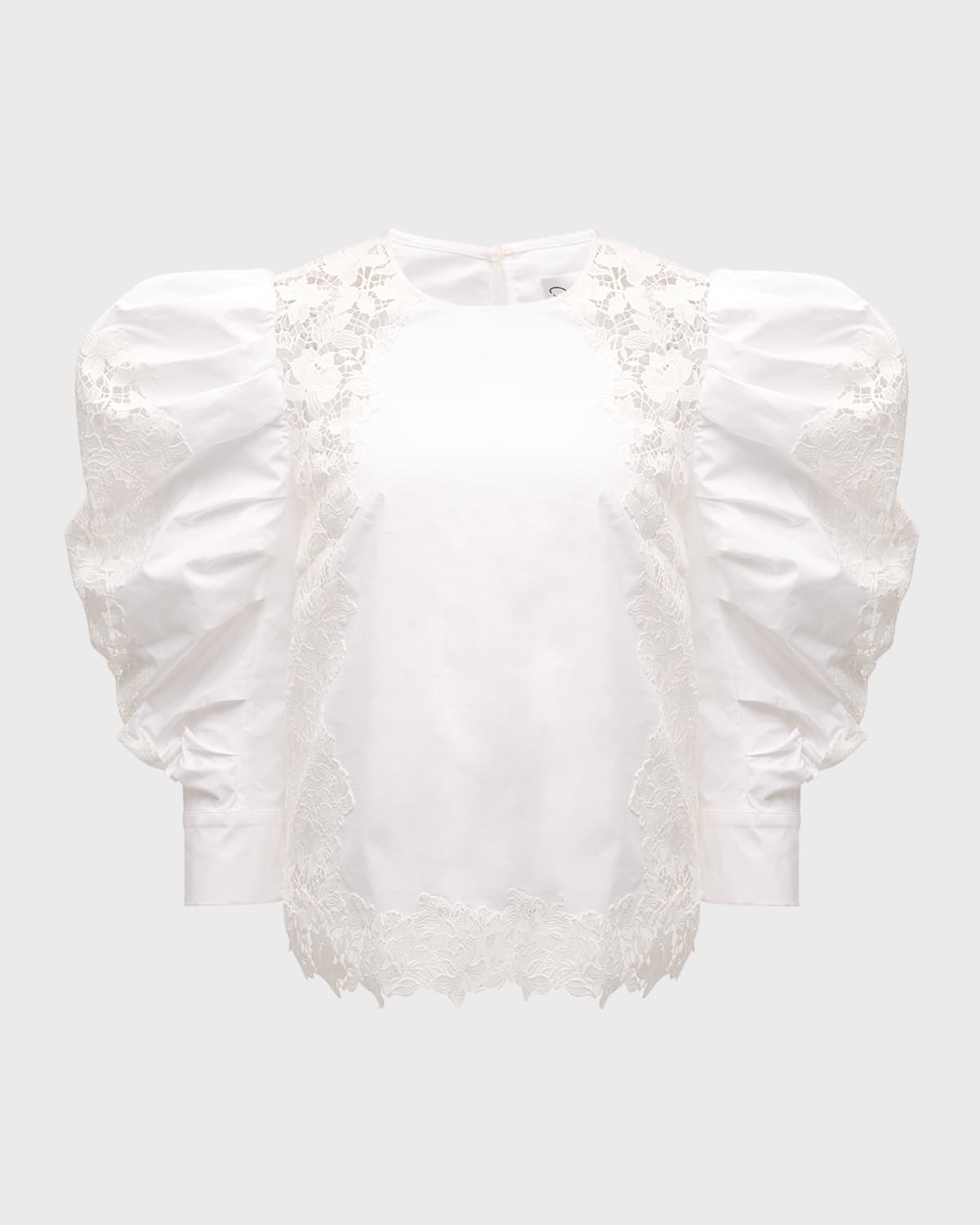 Oscar de la Renta Draped-Sleeve Gardenia Guipure Cotton Blouse