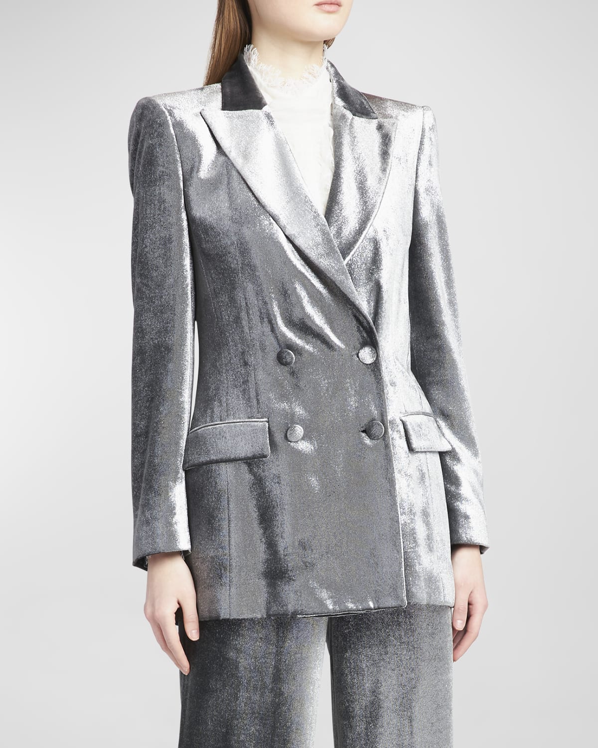 Alberta Ferretti Velvet Double-Breasted Blazer Jacket