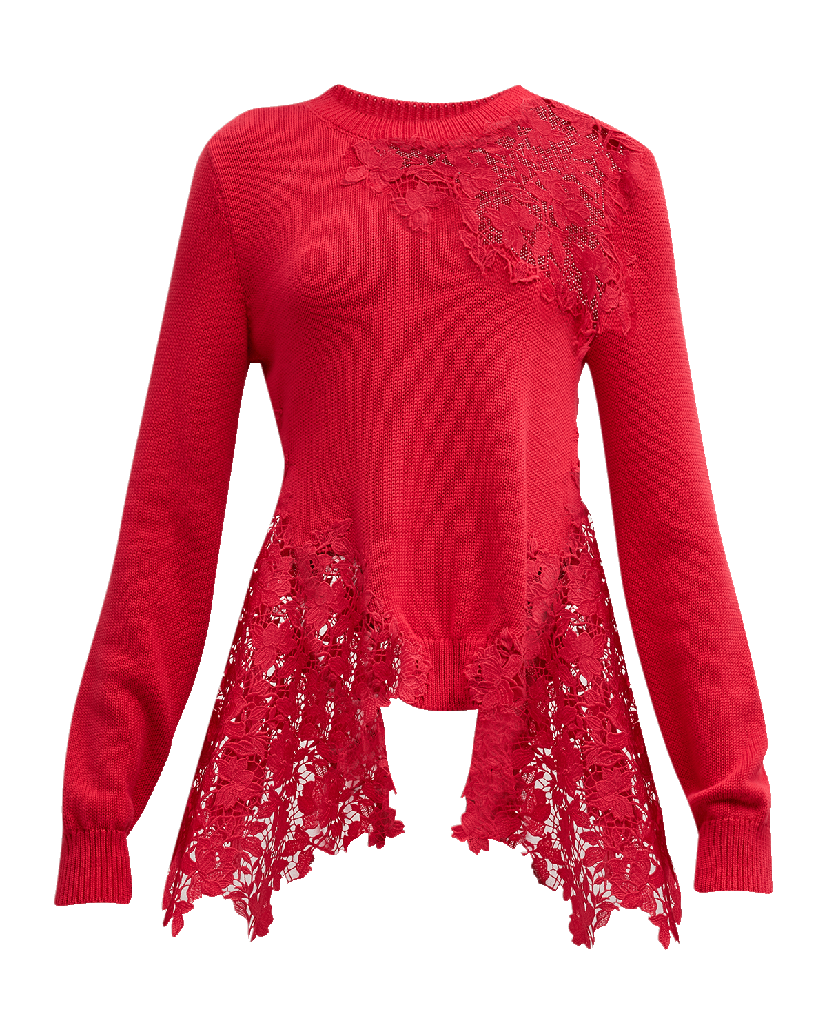 Oscar de la Renta Gardenia Lace Insert Knit Sweater