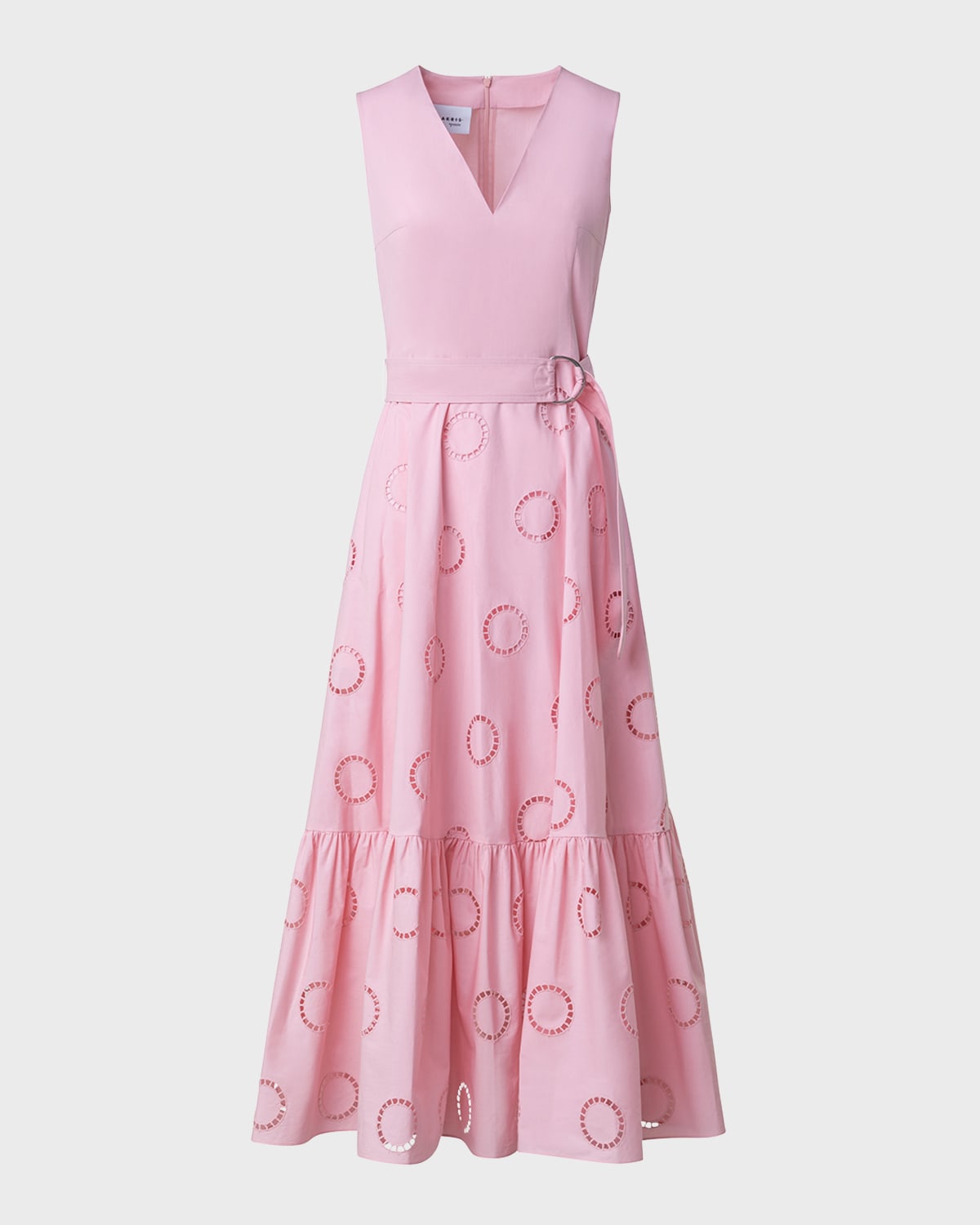 Akris punto Circle Eyelet-Embroidered Tiered Midi Dress