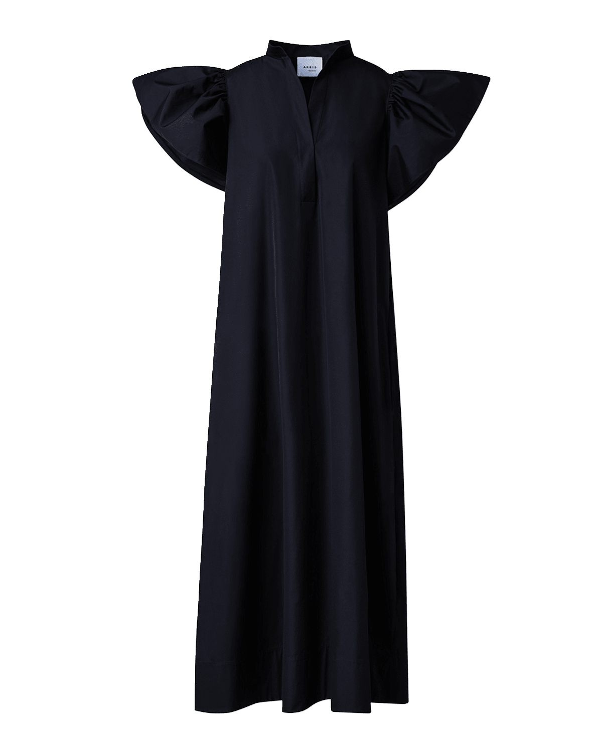 Akris punto Mandarin-Collar Flutter-Sleeve Cotton Poplin Midi Dress